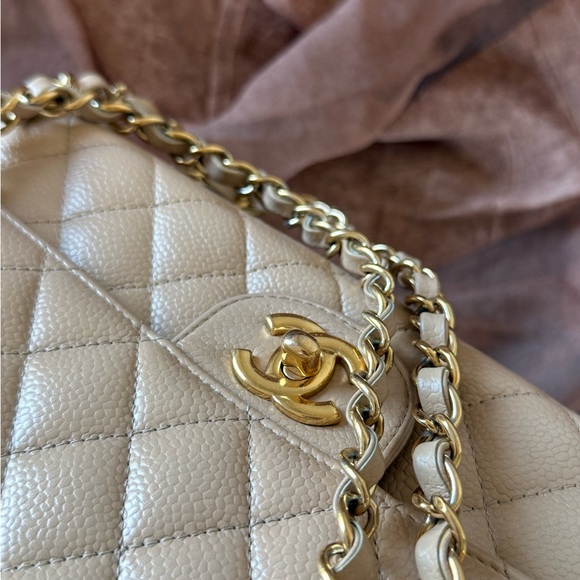 SOLD - CHANEL Beige Caviar Classic Double Flap Medium GHW Series 14 with card - Picture 12 of 17